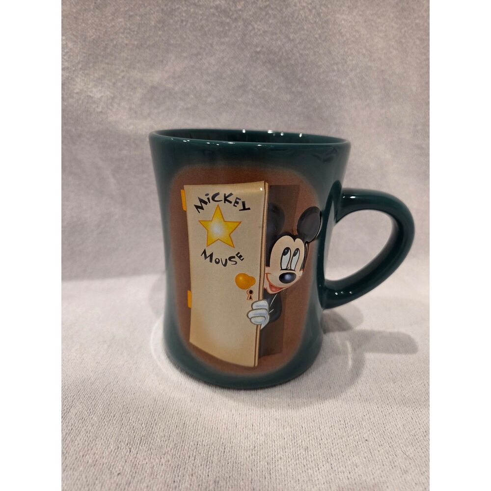Vintage Disney Mickey Mouse Mug Stage Door Green Coffee Mug 16oz Ceramic